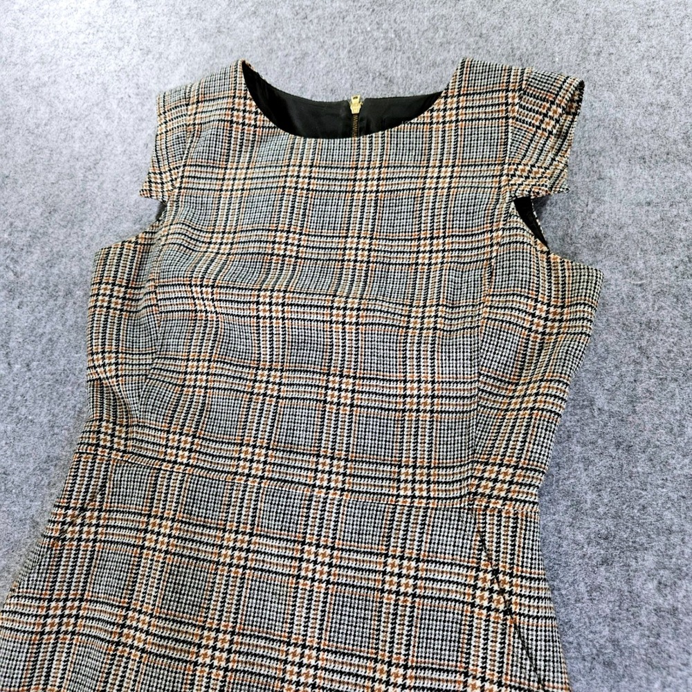 J.Crew Glen Plaid Wool Blend Cap Sleeve Sheath Dress Gray Brown Size 4